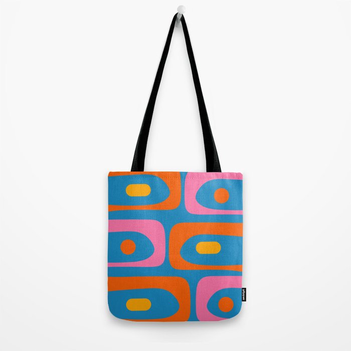 Mid Century Modern Piquet Abstract Blue Orange Pink Tote Bag Gallery Image 2