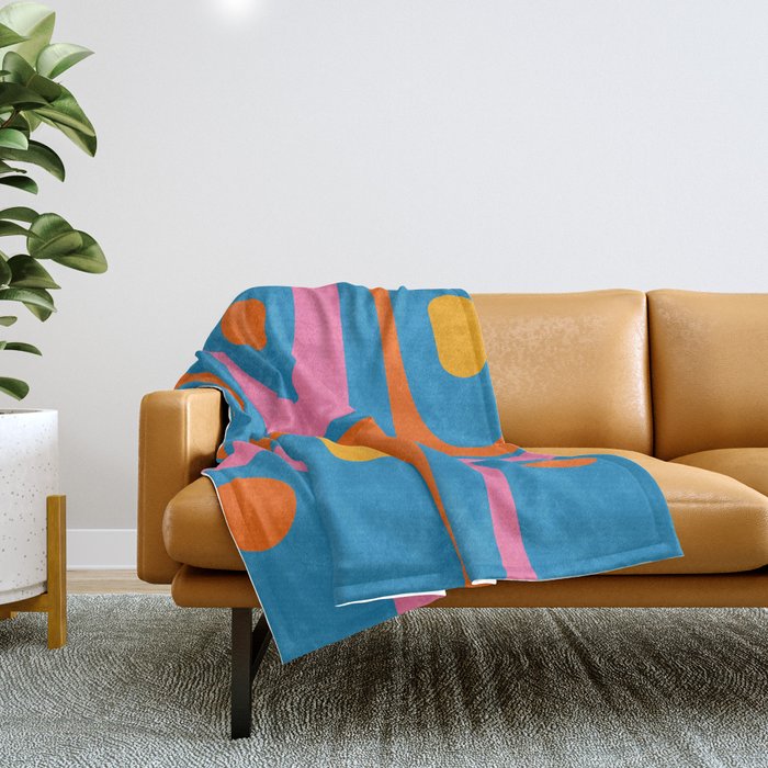 Mid Century Modern Piquet Abstract Blue Orange Pink Throw Blanket Gallery Image 1