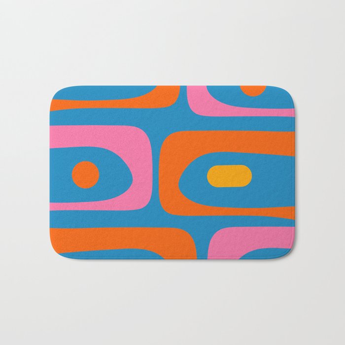 Mid Century Modern Piquet Abstract Blue Orange Pink Bath Mat Gallery Image 1