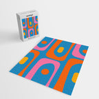 Mid Century Modern Piquet Abstract Blue Orange Pink Jigsaw Puzzle Gallery Image 2