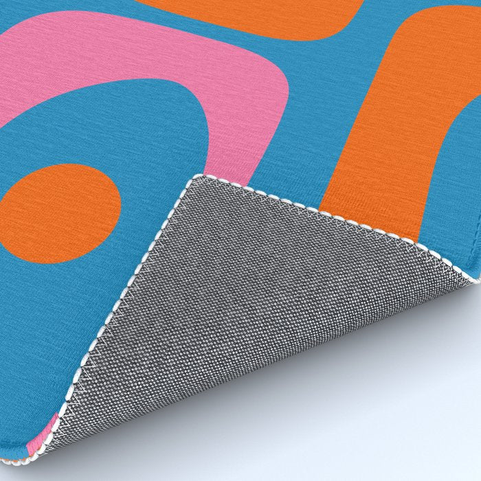 Mid Century Modern Piquet Abstract Blue Orange Pink Rug Gallery Image 4