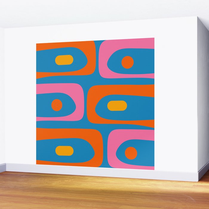 Mid Century Modern Piquet Abstract Blue Orange Pink Wall Mural Gallery Image 2