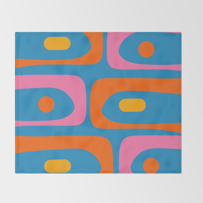 Mid Century Modern Piquet Abstract Blue Orange Pink Throw Blanket Gallery Image 2