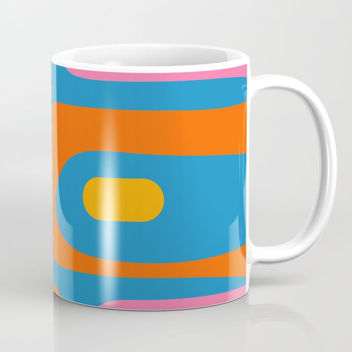 Mid Century Modern Piquet Abstract Blue Orange Pink Coffee Mug Gallery Image 1