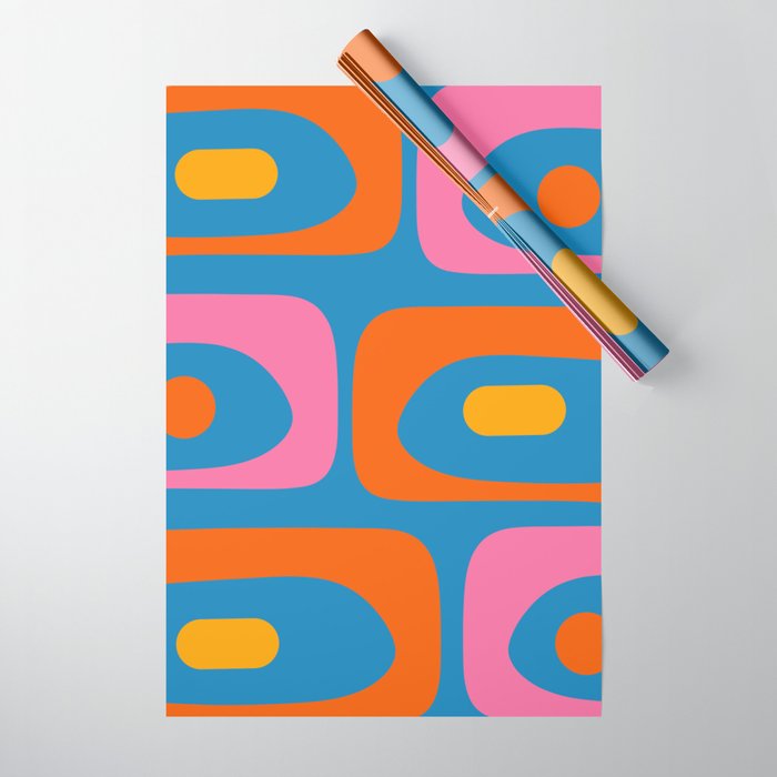 Mid Century Modern Piquet Abstract Blue Orange Pink Wrapping Paper Gallery Image 1