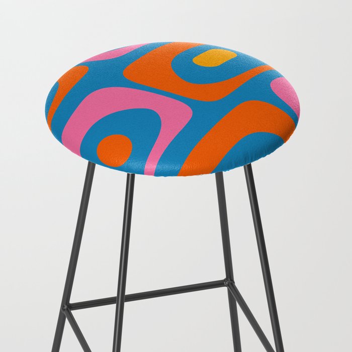 Mid Century Modern Piquet Abstract Blue Orange Pink Stool Gallery Image 2