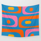Mid Century Modern Piquet Abstract Blue Orange Pink Wall Tapestry Gallery Image 4