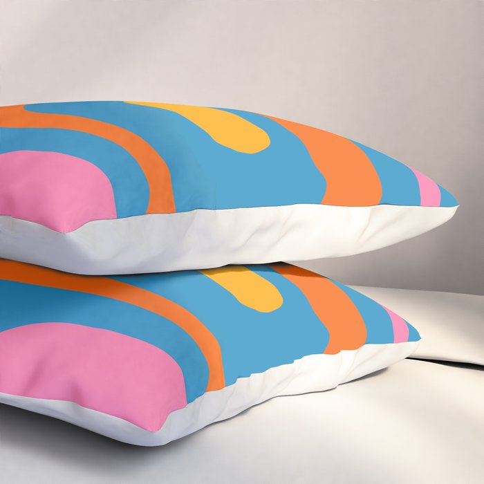 Mid Century Modern Piquet Abstract Blue Orange Pink Pillow Sham Gallery Image 3