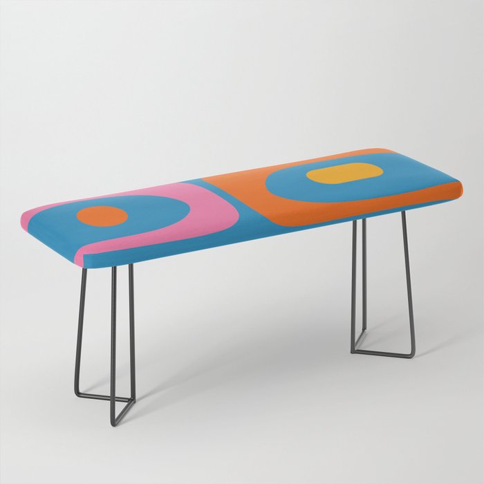 Mid Century Modern Piquet Abstract Blue Orange Pink Bench Gallery Image 1