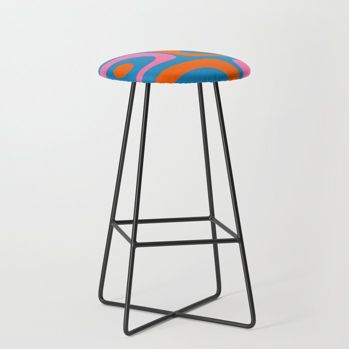 Mid Century Modern Piquet Abstract Blue Orange Pink Stool Gallery Image 1