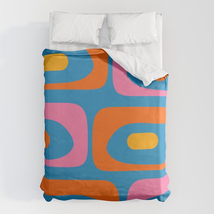 Mid Century Modern Piquet Abstract Blue Orange Pink Duvet Cover Gallery Image 6