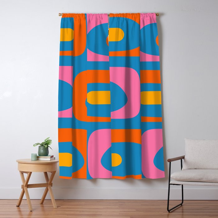 Mid Century Modern Piquet Abstract Blue Orange Pink Window Curtain Gallery Image 5