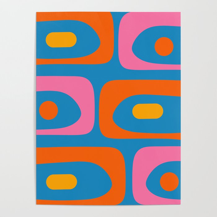 Mid Century Modern Piquet Abstract Blue Orange Pink Poster Gallery Image 4