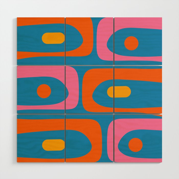 Mid Century Modern Piquet Abstract Blue Orange Pink Wood Wall Art Gallery Image 1