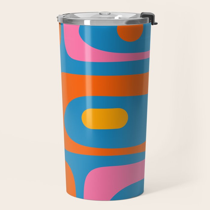 Mid Century Modern Piquet Abstract Blue Orange Pink Travel Mug Gallery Image 2
