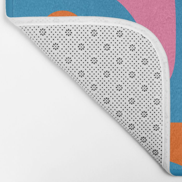 Mid Century Modern Piquet Abstract Blue Orange Pink Bath Mat Gallery Image 2