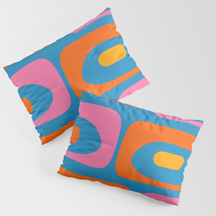 Mid Century Modern Piquet Abstract Blue Orange Pink Pillow Sham Gallery Image 3