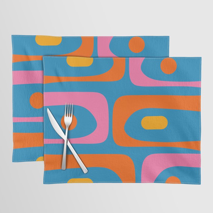Mid Century Modern Piquet Abstract Blue Orange Pink Placemat Gallery Image 1