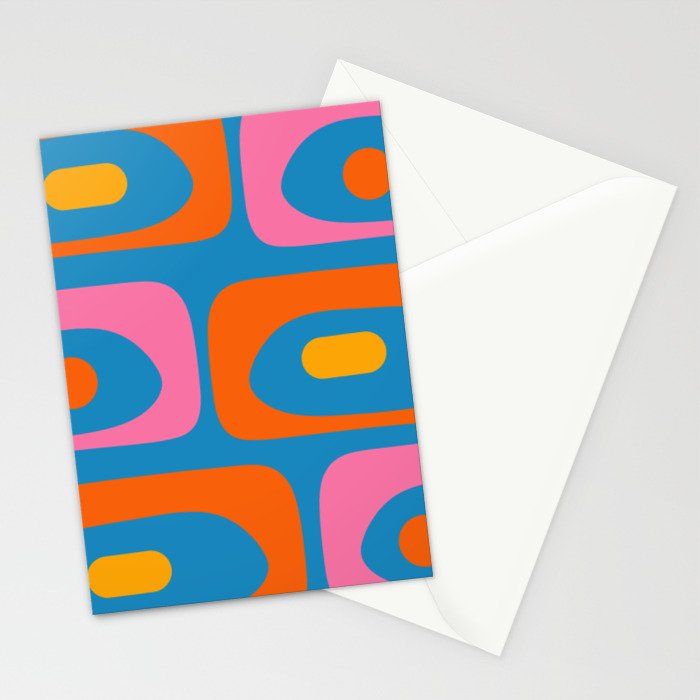 Mid Century Modern Piquet Abstract Blue Orange Pink Stationery Card Gallery Image 2