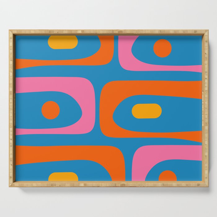 Mid Century Modern Piquet Abstract Blue Orange Pink Serving Tray Gallery Image 1