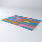 Mid Century Modern Piquet Abstract Blue Orange Pink Rug Gallery Image 3