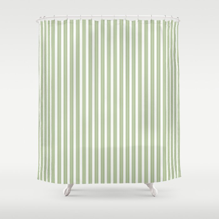 Vintage Cabana Stripe Pastel Sage Mint Green Retro Boho Coastal Beach Vibe Shower Curtain Gallery Image 1