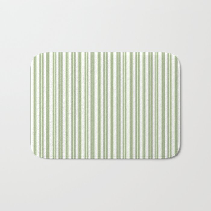 Vintage Cabana Stripe Pastel Sage Mint Green Retro Boho Coastal Beach Vibe Bath Mat Gallery Image 1