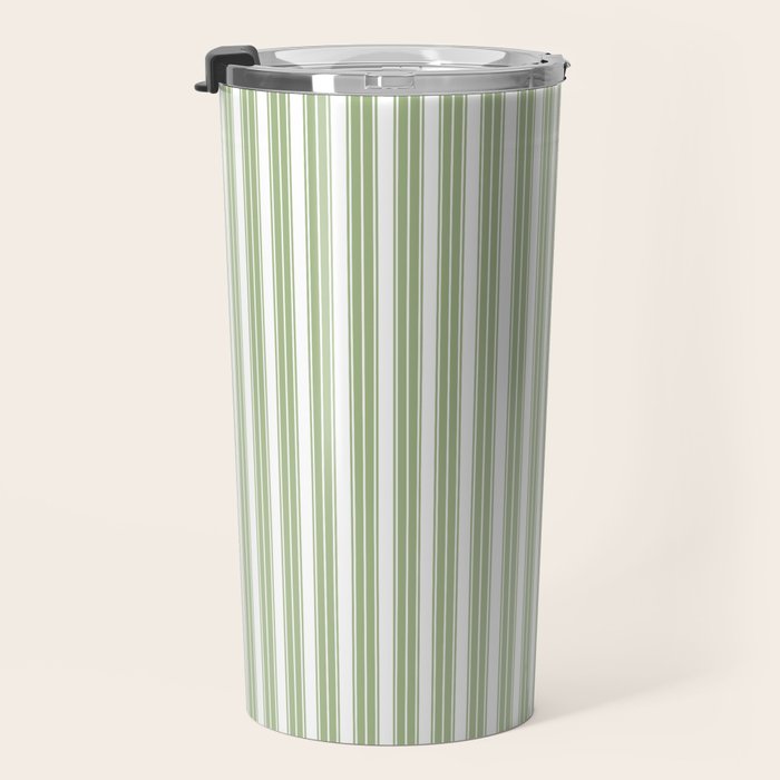 Vintage Cabana Stripe Pastel Sage Mint Green Retro Boho Coastal Beach Vibe Travel Mug Gallery Image 3