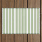 Vintage Cabana Stripe Pastel Sage Mint Green Retro Boho Coastal Beach Vibe Outdoor Rug Gallery Image 1