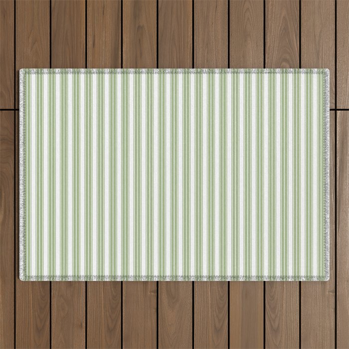Vintage Cabana Stripe Pastel Sage Mint Green Retro Boho Coastal Beach Vibe Outdoor Rug Gallery Image 1