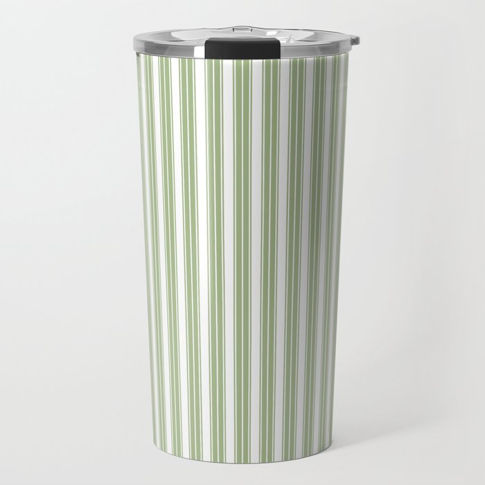 Vintage Cabana Stripe Pastel Sage Mint Green Retro Boho Coastal Beach Vibe Travel Mug Gallery Image 1