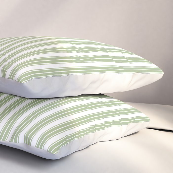 Vintage Cabana Stripe Pastel Sage Mint Green Retro Boho Coastal Beach Vibe Pillow Sham Gallery Image 3