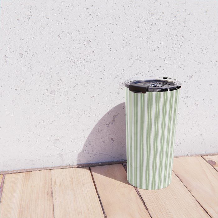 Vintage Cabana Stripe Pastel Sage Mint Green Retro Boho Coastal Beach Vibe Travel Mug Gallery Image 4