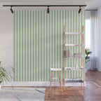 Vintage Cabana Stripe Pastel Sage Mint Green Retro Boho Coastal Beach Vibe Wall Mural Gallery Image 1