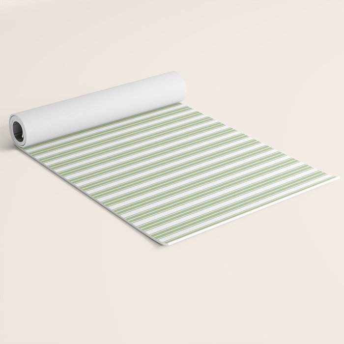 Vintage Cabana Stripe Pastel Sage Mint Green Retro Boho Coastal Beach Vibe Yoga Mat Gallery Image 2