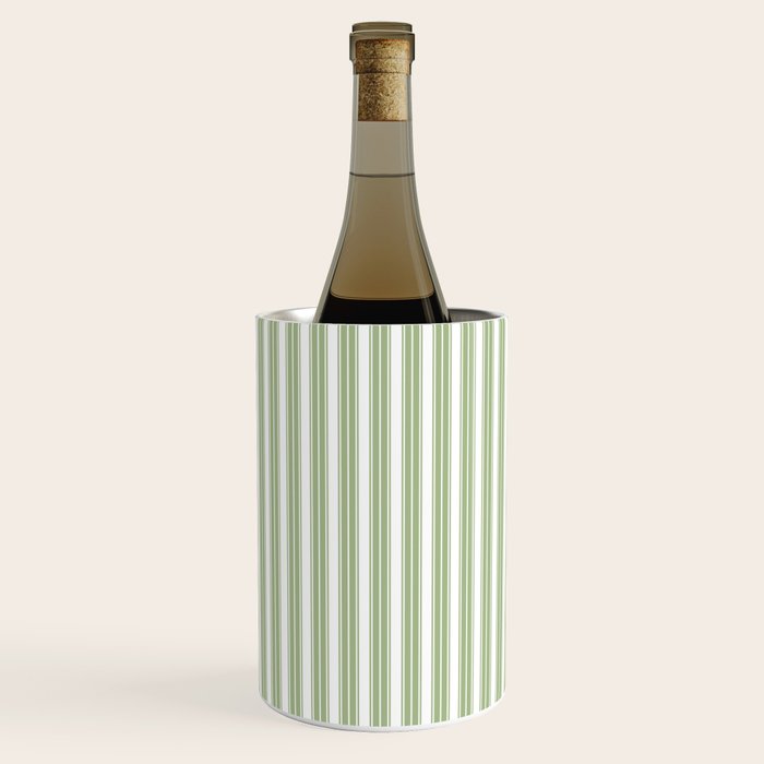 Vintage Cabana Stripe Pastel Sage Mint Green Retro Boho Coastal Beach Vibe Wine Chiller Gallery Image 1