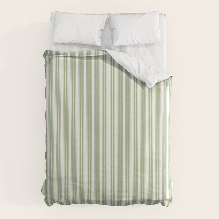 Vintage Cabana Stripe Pastel Sage Mint Green Retro Boho Coastal Beach Vibe Duvet Cover Gallery Image 1
