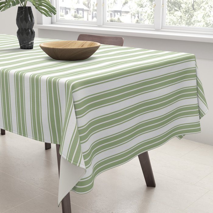 Vintage Cabana Stripe Pastel Sage Mint Green Retro Boho Coastal Beach Vibe Tablecloth Gallery Image 3