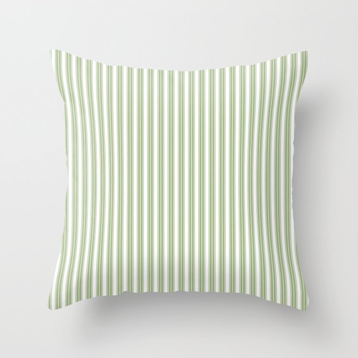 Vintage Cabana Stripe Pastel Sage Mint Green Retro Boho Coastal Beach Vibe Throw Pillow Gallery Image 1