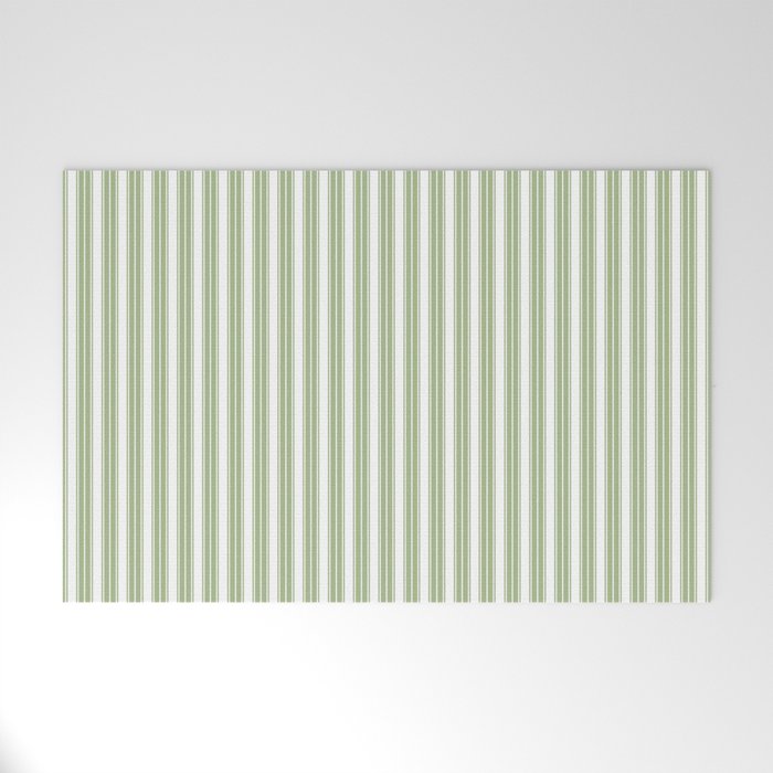 Vintage Cabana Stripe Pastel Sage Mint Green Retro Boho Coastal Beach Vibe Welcome Mat Gallery Image 1