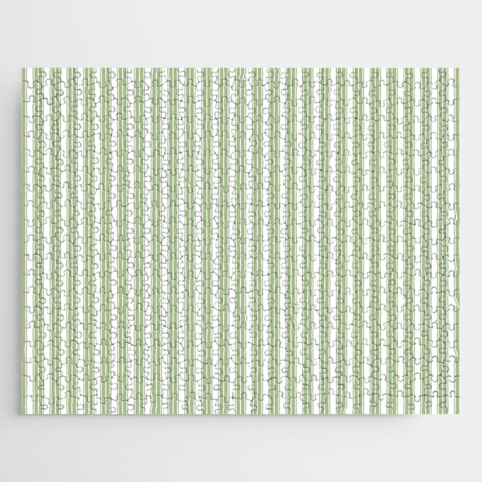 Vintage Cabana Stripe Pastel Sage Mint Green Retro Boho Coastal Beach Vibe Jigsaw Puzzle Gallery Image 1