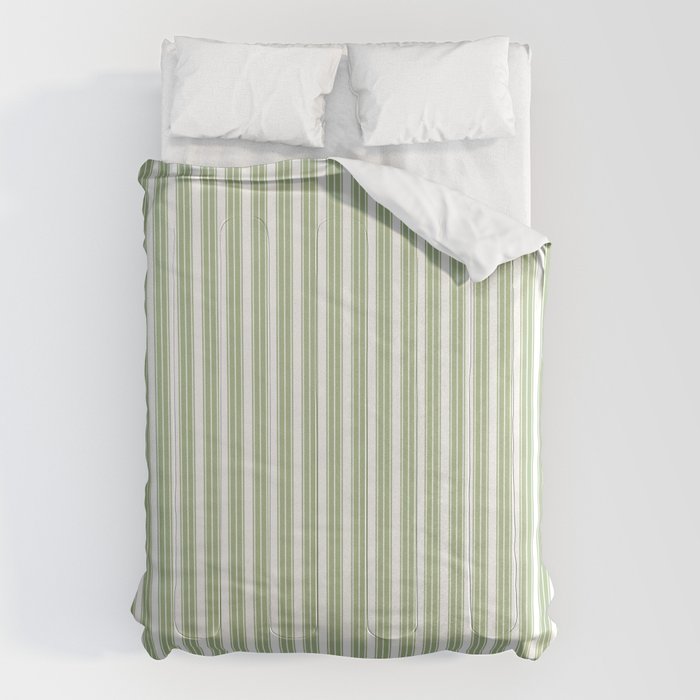 Vintage Cabana Stripe Pastel Sage Mint Green Retro Boho Coastal Beach Vibe Comforter Gallery Image 1