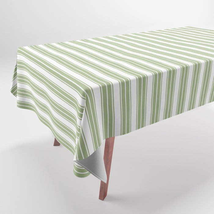 Vintage Cabana Stripe Pastel Sage Mint Green Retro Boho Coastal Beach Vibe Tablecloth Gallery Image 1