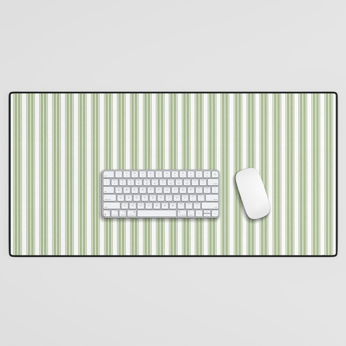 Vintage Cabana Stripe Pastel Sage Mint Green Retro Boho Coastal Beach Vibe Desk Mat Gallery Image 1