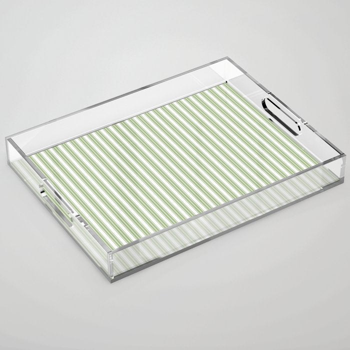 Vintage Cabana Stripe Pastel Sage Mint Green Retro Boho Coastal Beach Vibe Acrylic Tray Gallery Image 1