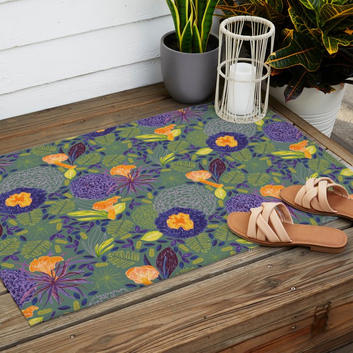 Forest Full of Wild Mushrooms in Sage & Plum Outdoor Rug Gallery Image 2