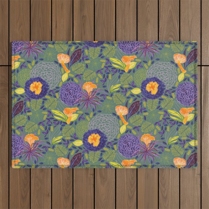 Forest Full of Wild Mushrooms in Sage & Plum Outdoor Rug Gallery Image 1
