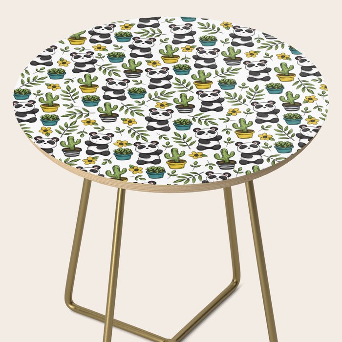 Panda Print, Succulents, Greenery and Cute Pandas, Flowers and Cactus Side Table Gallery Image 2