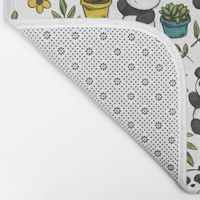 Panda Print, Succulents, Greenery and Cute Pandas, Flowers and Cactus Bath Mat Gallery Image 2
