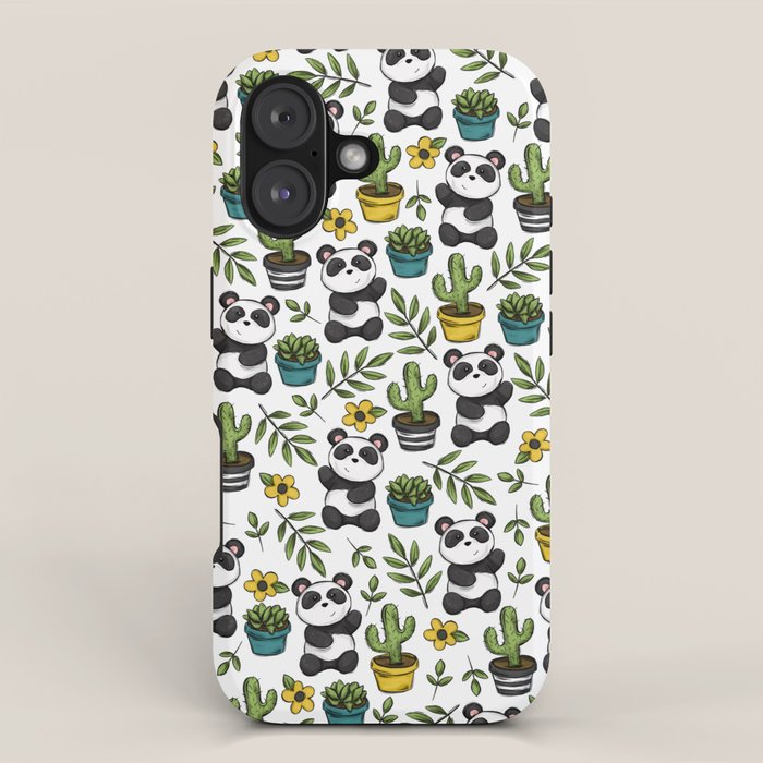 Panda Print, Succulents, Greenery and Cute Pandas, Flowers and Cactus iPhone Case Gallery Image 1